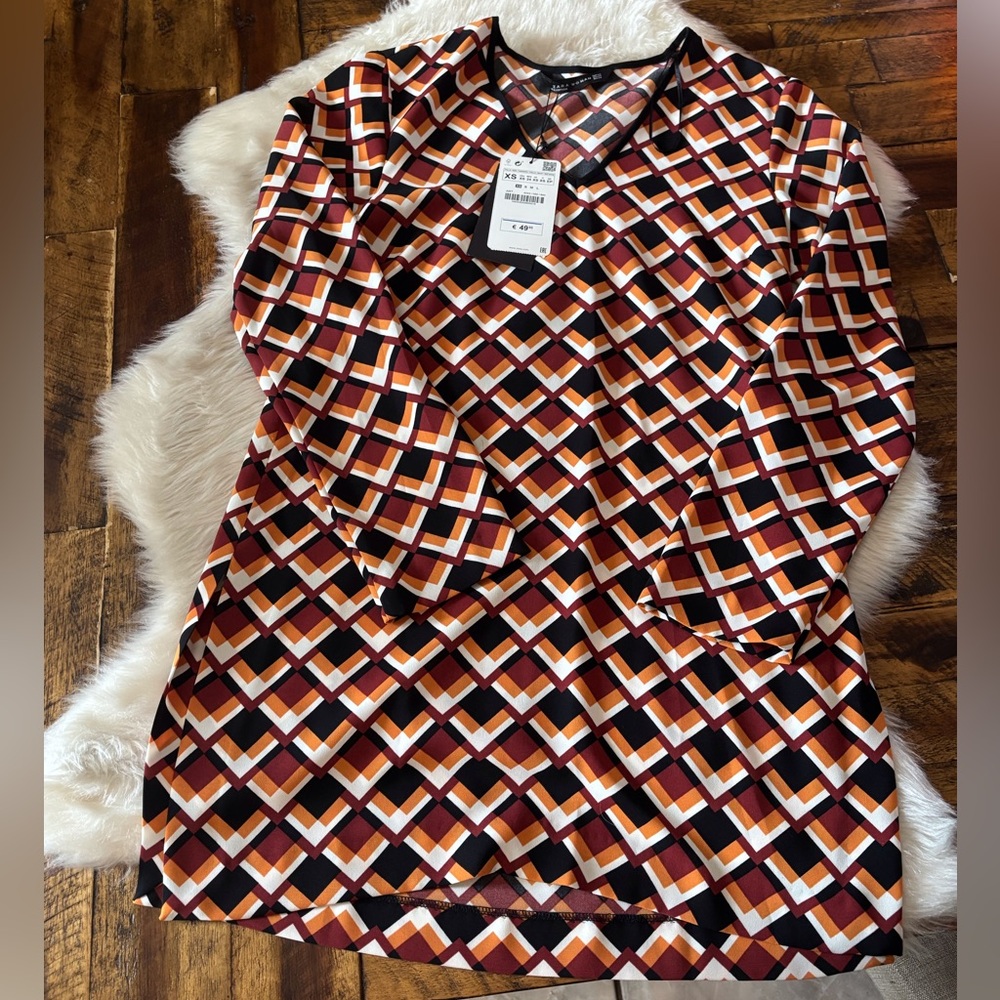 Zara Multicolor Geometric Pattern Tunic Top
